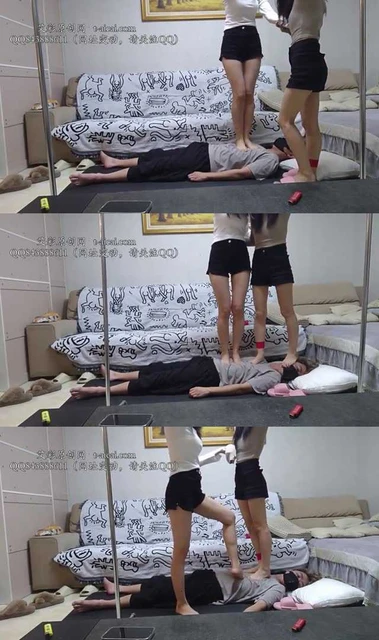 【安安】合作踩踏贱狗 全体重裸足踩踏