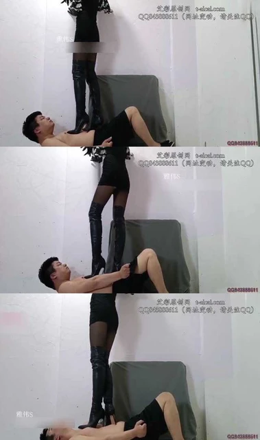 【雅伟】超细跟黑靴残酷踩踏