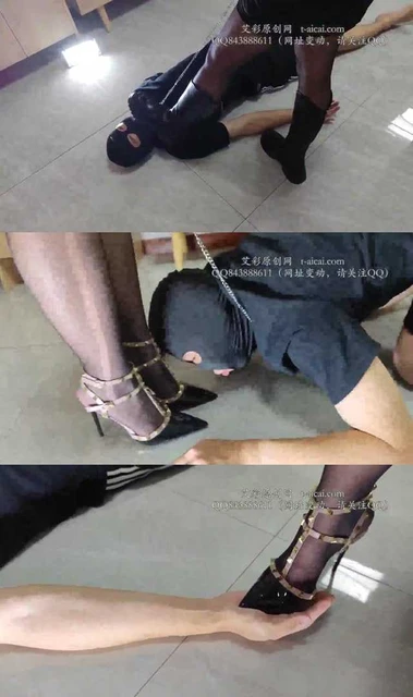 【雯溪女神】黑丝长靴 华伦天奴狗链羞辱 舔鞋底 踩踏