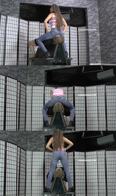 【欧美女王】女神紧身牛仔裤美臀坐脸窒息人脸座椅 高冷女主人把狗脸当板凳