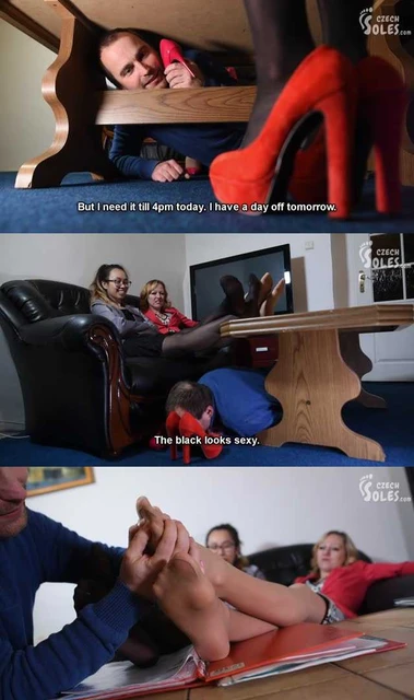 【欧美女王】贱老板跪在2个女秘书的臭丝袜脚下！闻鞋闻脚舔鞋底