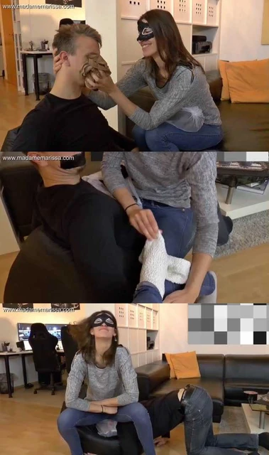 【欧美女王】Marissa女王一麻袋臭丝袜棉袜扣在狗头上系紧袋口让他闻！