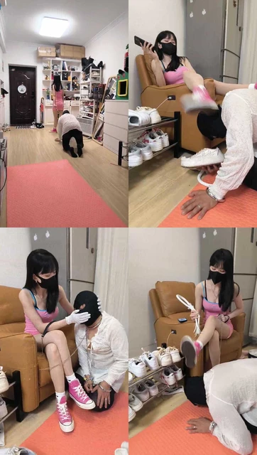 【暴力美学】清理鞋柜/帆布鞋插嘴/手捂窒息/吃鞋底脏物/耳光鞭打