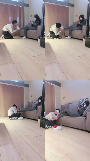 【晚晚】舔脏小白鞋-红色船袜-踩踏恋足