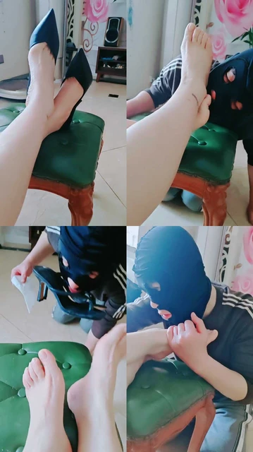 【灵犀女s】下跪伺候主人-高跟鞋裸足舔