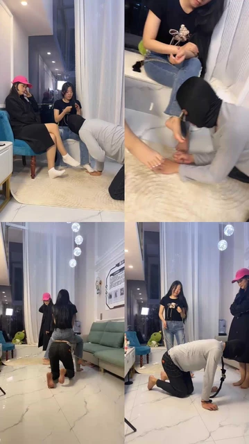 【阿昆】双S白袜玩狗-骑马转胯遛狗/耳光舔脚闻袜