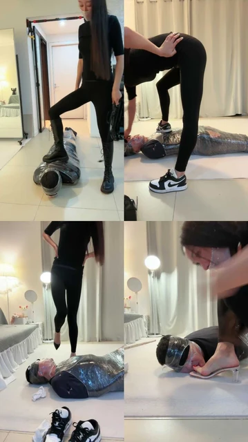 【苒溪】长靴全体重踩踏木乃伊/白袜气味辱/袜子塞嘴【双视角版】