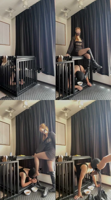 【尤野】囚禁狗笼/长靴脚下喂食/清理脏鞋/嘴叼丝袜