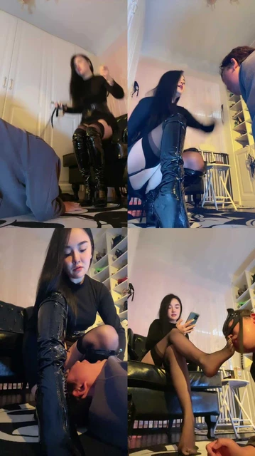 【安晴】超重度连环耳光/长靴黑丝诱惑/喂口水