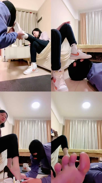 【小妮】夜跑后运动鞋白袜舔/吃烟灰.骑马舔裸足