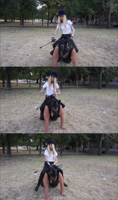 【欧美女王】娇小美女草地骑壮硕马奴