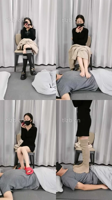 【安安】皮鞋及膝黑袜-高跟裸足-拖鞋长靴踩地毯