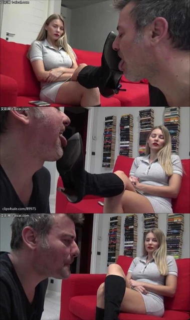 【欧美女王】狂舔Gabriella女神皮靴脏鞋底！鞋底脏泥蹭一脸，连地板都要舔干净