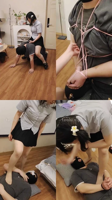 【桃川】洛丽塔皮鞋白丝-捆绑抽耳光/闻袜全体重踩/插嘴/腿夹头