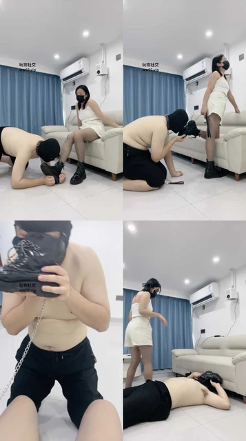 【物业素人】短靴灰丝踩踏虐打/强制闻臭鞋