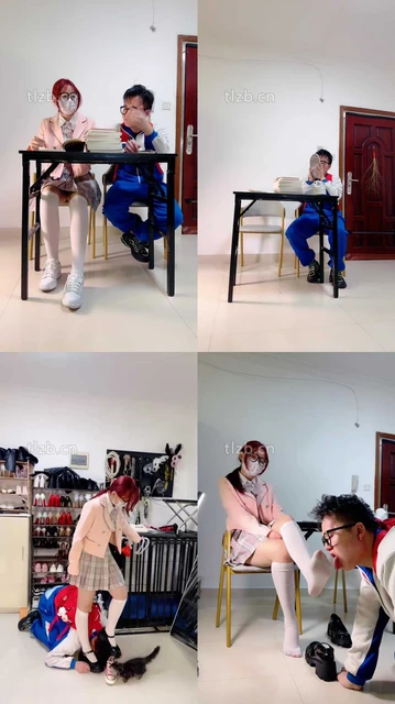 【雯雯】皮鞋白袜虐学生狗-闻鞋窝舔闻白袜