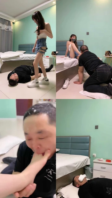 【文文】最强羞辱-健身后原味袜让狗闻/小白鞋踩踏/喂口水