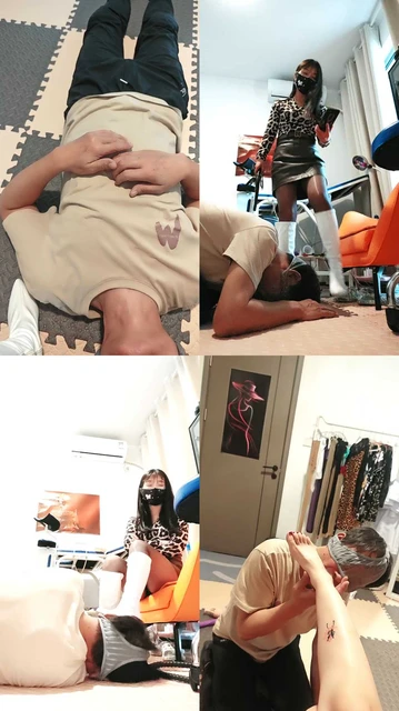 【魅影S山东】黑丝皮靴虐贱苟恋丝足添脚