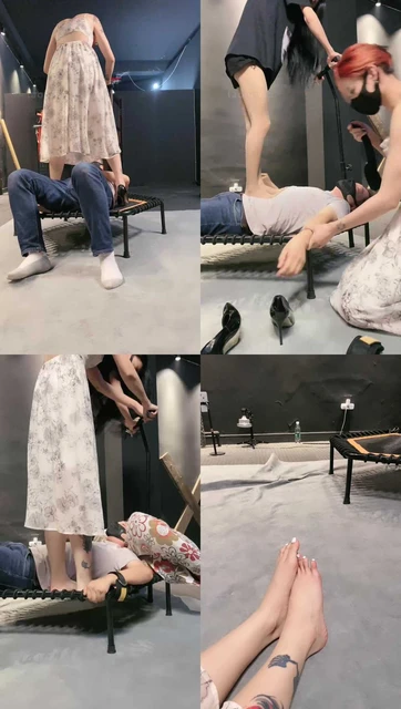 【冰诺】高跟肉丝全体重跳踩人体蹦床