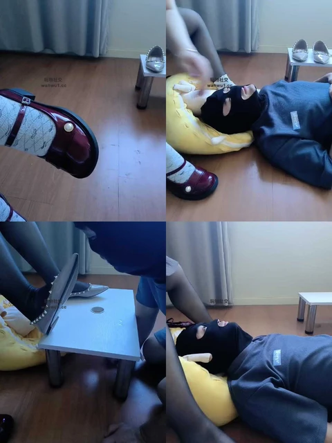 【拽拽】红鞋白棉袜踩狗头/清理脏鞋