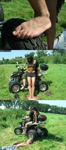 【欧美女王】绝版Laetitia情侣主骑摩托碾压脚奴第2部！皮靴原味臭汗脚踩扁狗脸！