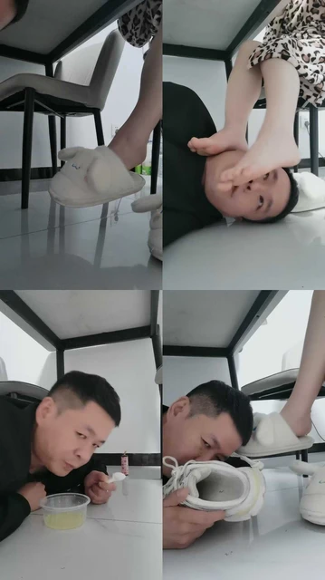 【文文文文】桌底视角-狗舌清理脏鞋/脚下喂食