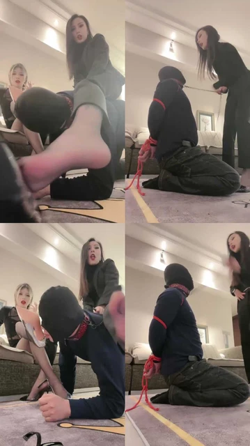 【萱萱S】高跟黑丝全体重踩踏/吃烟灰吃口水【双视角版】