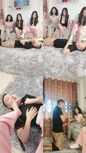 【夏夏呀】3主对1奴-闻白袜脚/踩踏/骑马棒抽/碾狗脸【双视角版】