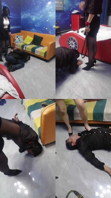 【天韵女皇】反绑高跟踩/鞭打/丝袜塞嘴【双视角版】