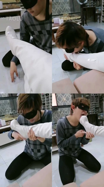 【傲柔】舌头打鞋油/白色高跟皮靴/口吞白鞋油