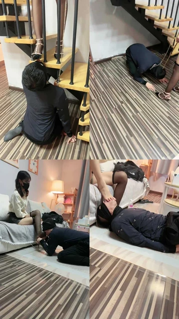 【Da猫】居高临下铆钉高跟踩/舔鞋底/黑丝脚插嘴【双视角版】