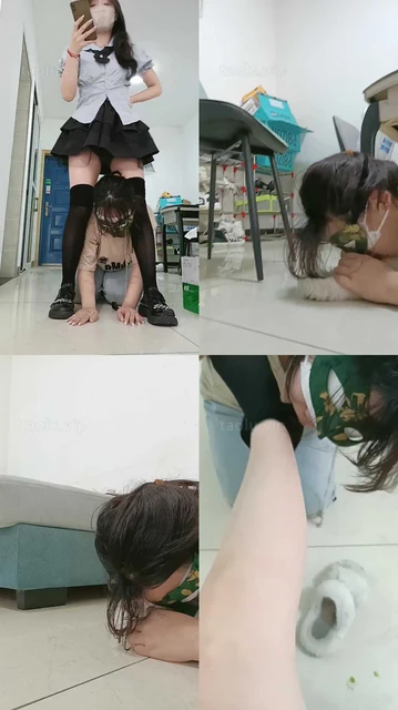 【爱可呀】羞辱反绑军训女教官-骑马耳光/鞋底喂食/舔黑丝裸足