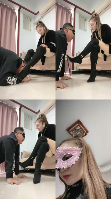 【魅儿】高跟长靴踩虐/抽耳光/清理脏鞋底/袜子塞嘴/给钱求虐