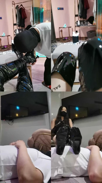 【皮皮】亮皮靴踩狗地毯