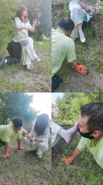 【魔鬼天使】饭后公园遛狗喝水狗