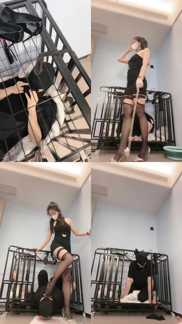 【禾未】狗笼囚禁/藤条鞭打/黑丝高跟美腿诱惑