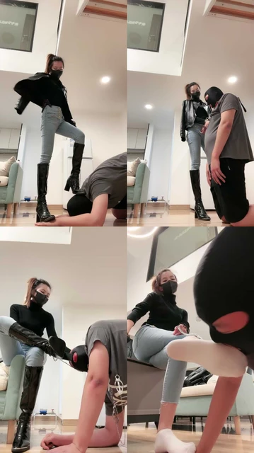 【多多】皮衣女神S-转胯骑马/长靴踩/夹子虐乳/白袜脚窒息深喉