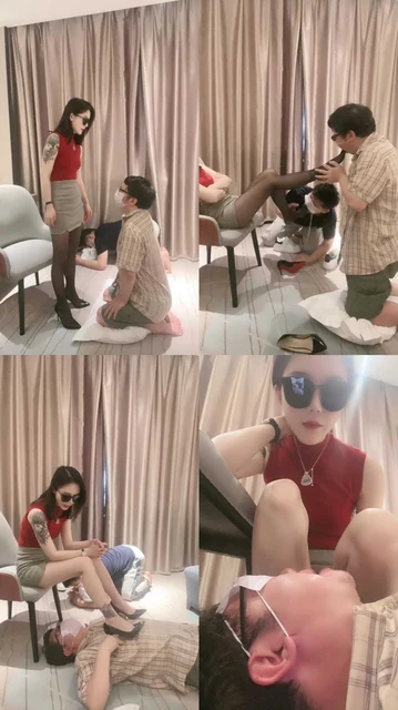 【筱月】犬化训练双奴-高跟虐乳/踢裆坐垫/喂吃浓痰