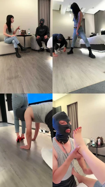 【梦涵】短靴白袜高跟裸足引导小白狗