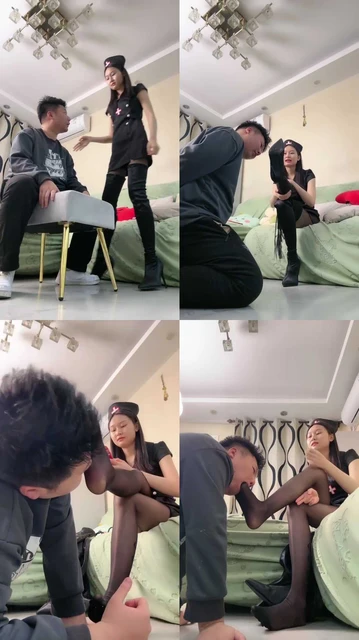 【艾莉】长靴黑丝诱惑地毯/高跟虐乳