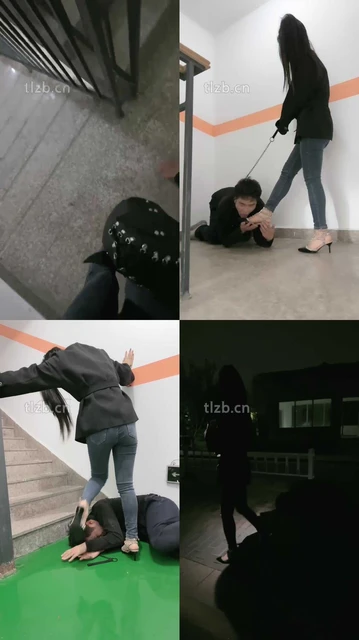 【桃幼幼】户外楼道遛狗-铆钉高跟踩踏