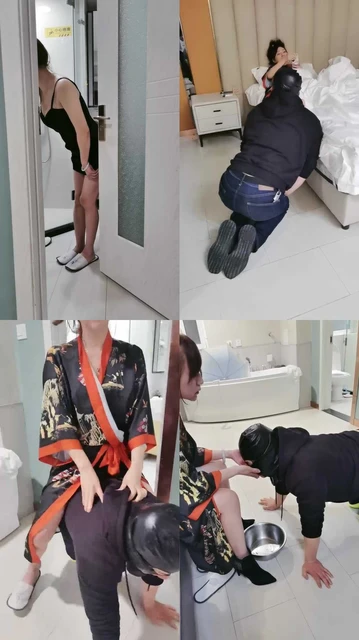 【魔鬼天使】晨起舔脚伺候/当化妆凳/喝漱口水/喂食