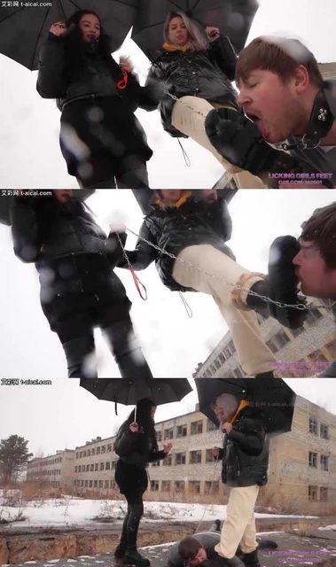 【欧美女王】LGF-Rada和Jane冰天雪地遛狗舔脏鞋底浓痰吐贱狗一脸！又冷又脏！