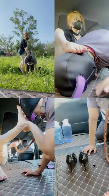 【魔鬼天使】户外-遛狗爬行/嘴叼鞋肉丝舔【双视角版】