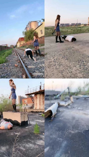 【领主老大】户外训调双狗-铁路遛钻胯踢裆/天台皮靴跳踩碾头