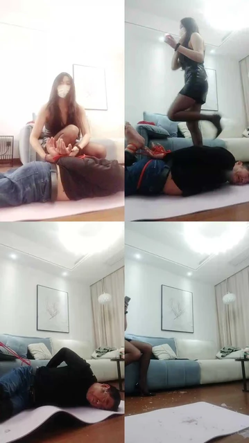 【晨颜】反绑强制高跟踩踏/滴蜡/藤条鞭打【双视角版】