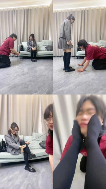 【素人挖掘机】眼镜萌妹S-骑马狗爬/中指鄙视/耳光/全体重踩