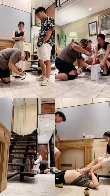 【天津淡颜情侣主】圈养狗下班伺候情侣主人