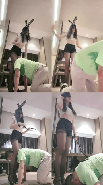 【月影儿】兔女郎S-转胯爬行/鞭打/骑脖/嘴叼高跟【双视角版】