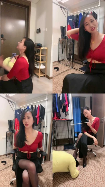 【爱丽丝】反绑贱奴黑丝高跟踩虐/藤条教训